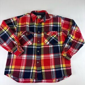 Vintage Medium Clark Tropical Navy Long Sleeve Plaid Wool‎ Mix Button Up Flannel